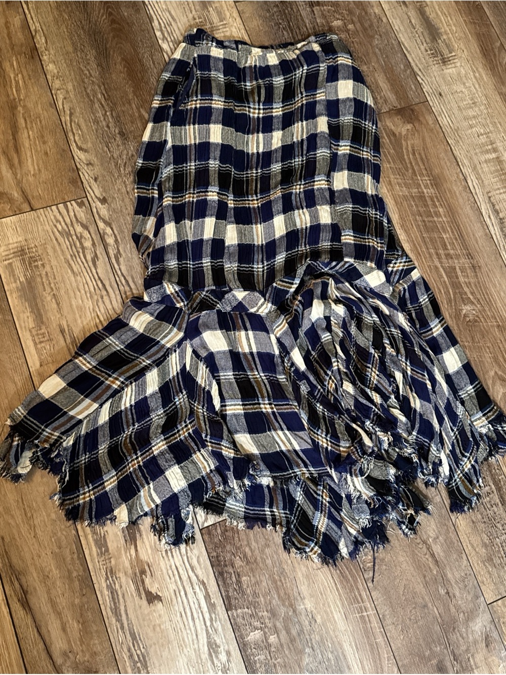 Free People Plaid Maxi Skirt in Navy and White - Picture 3 of 4